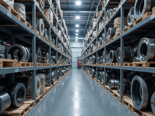 汽车零部件展示，多种规格的汽车配件整齐摆放，展现汽车制造配套能力